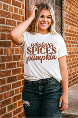 White "Whatever Spices Your Pumpkin" Graphic Tee