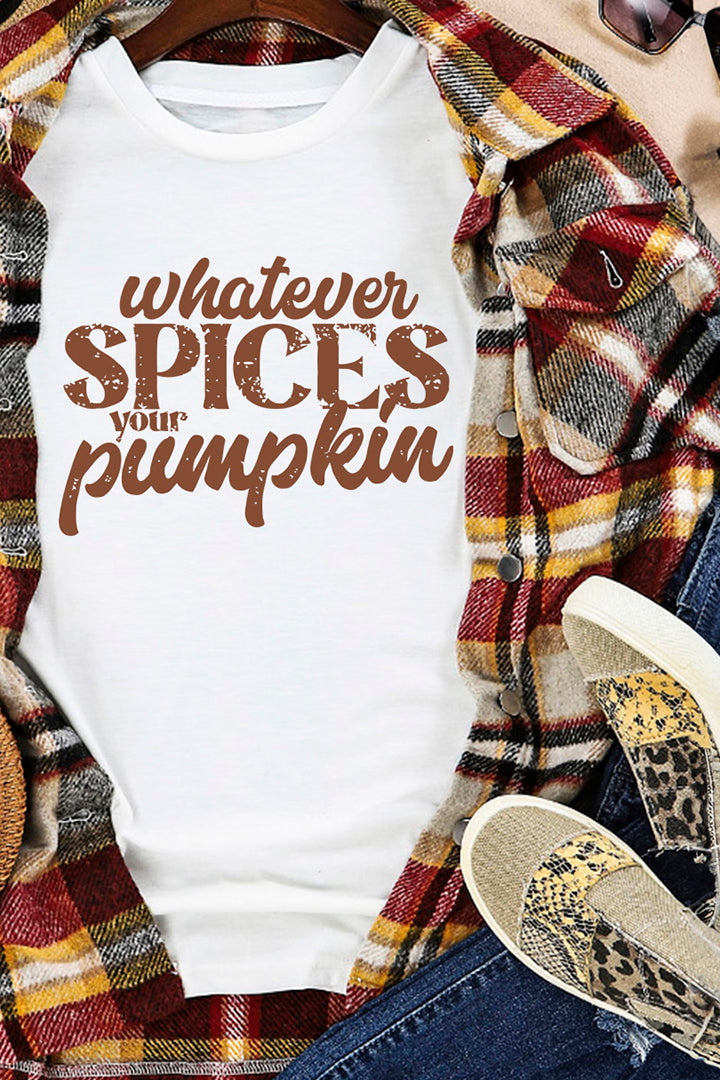 White "Whatever Spices Your Pumpkin" Graphic Tee