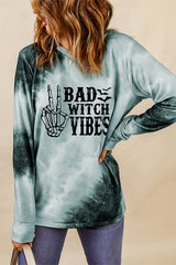 Gray Tie Dye "Bad Witch Vibes" Graphic Long Sleeve Top