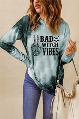 Gray Tie Dye "Bad Witch Vibes" Graphic Long Sleeve Top