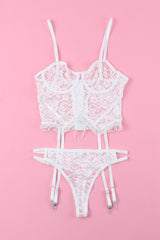 White Lace Criss Cross Lace-Up Ruffled Two-Piece Lingerie set