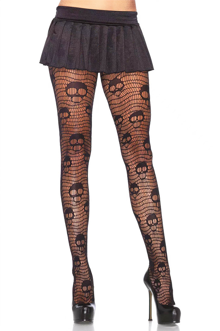 Halloween Fishnet Stockings Skull Skeleton Print Mesh Tights Shiny