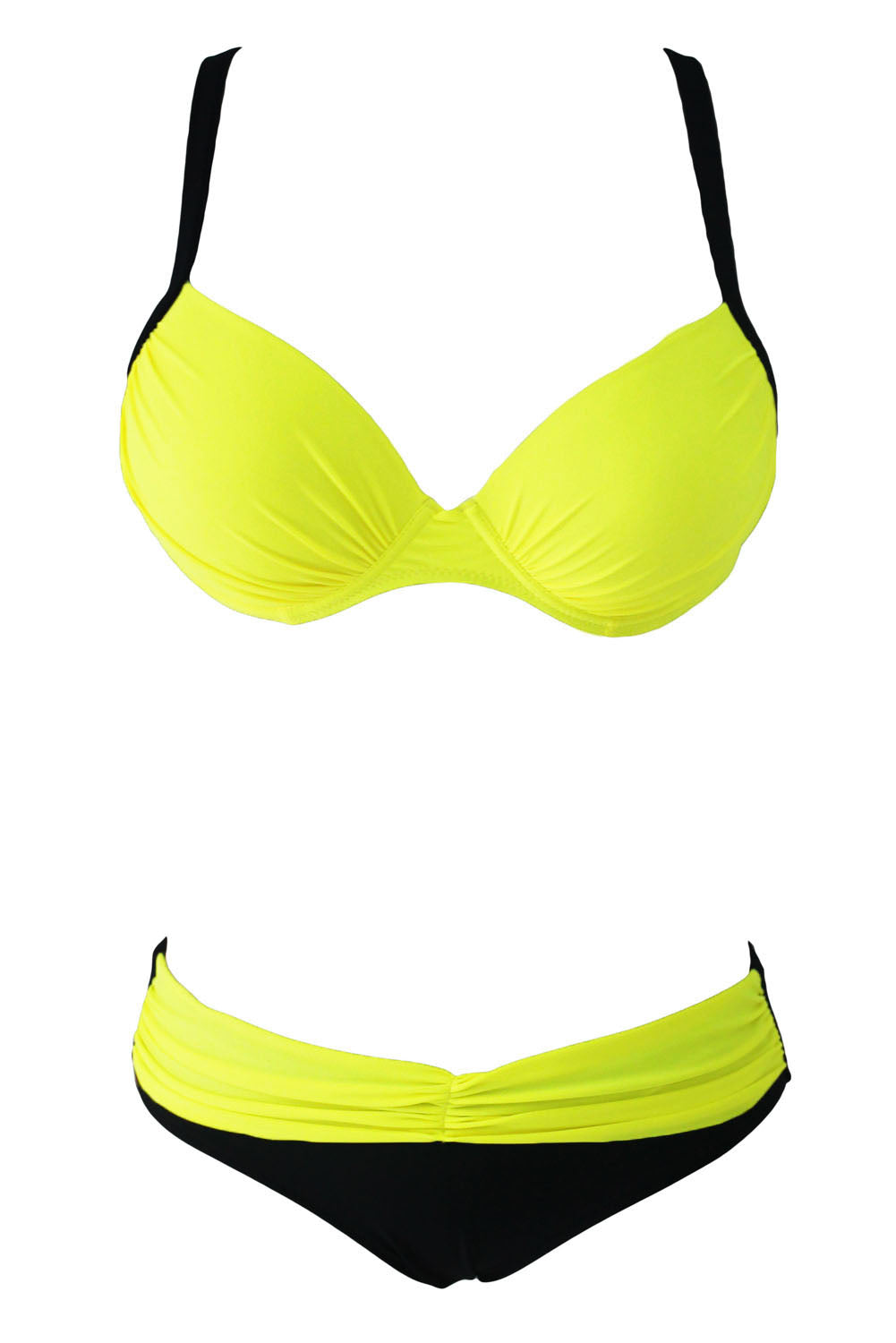 Geometric Padded Gather Push-up Bikini Set (in Sky Blue and Yellow)