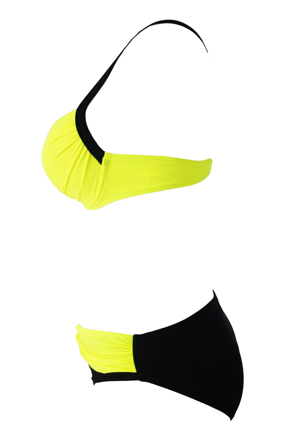 Geometric Padded Gather Push-up Bikini Set (in Sky Blue and Yellow)