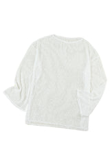 White Pompom Mesh Long Sleeve Side Split Beach Cover Up