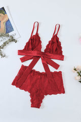 Romantic Love Fiery Red Lace Bralette Lingerie Set