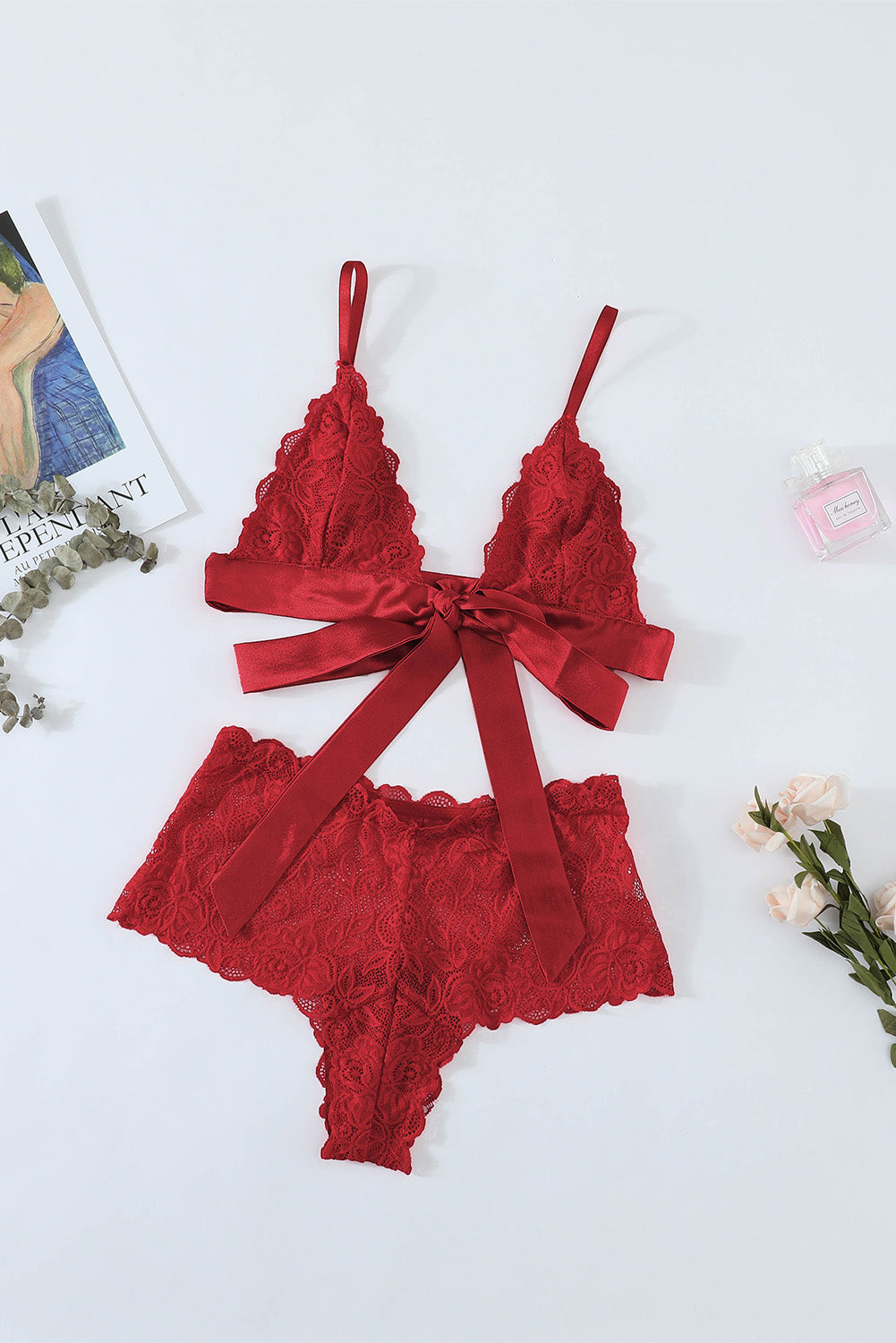Romantic Love Fiery Red Lace Bralette Lingerie Set – HMNstyle