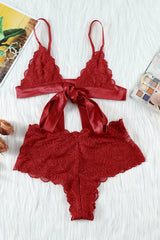 Romantic Love Fiery Red Lace Bralette Lingerie Set