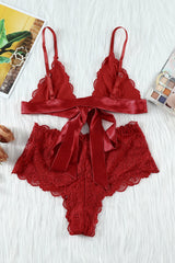 Romantic Love Fiery Red Lace Bralette Lingerie Set