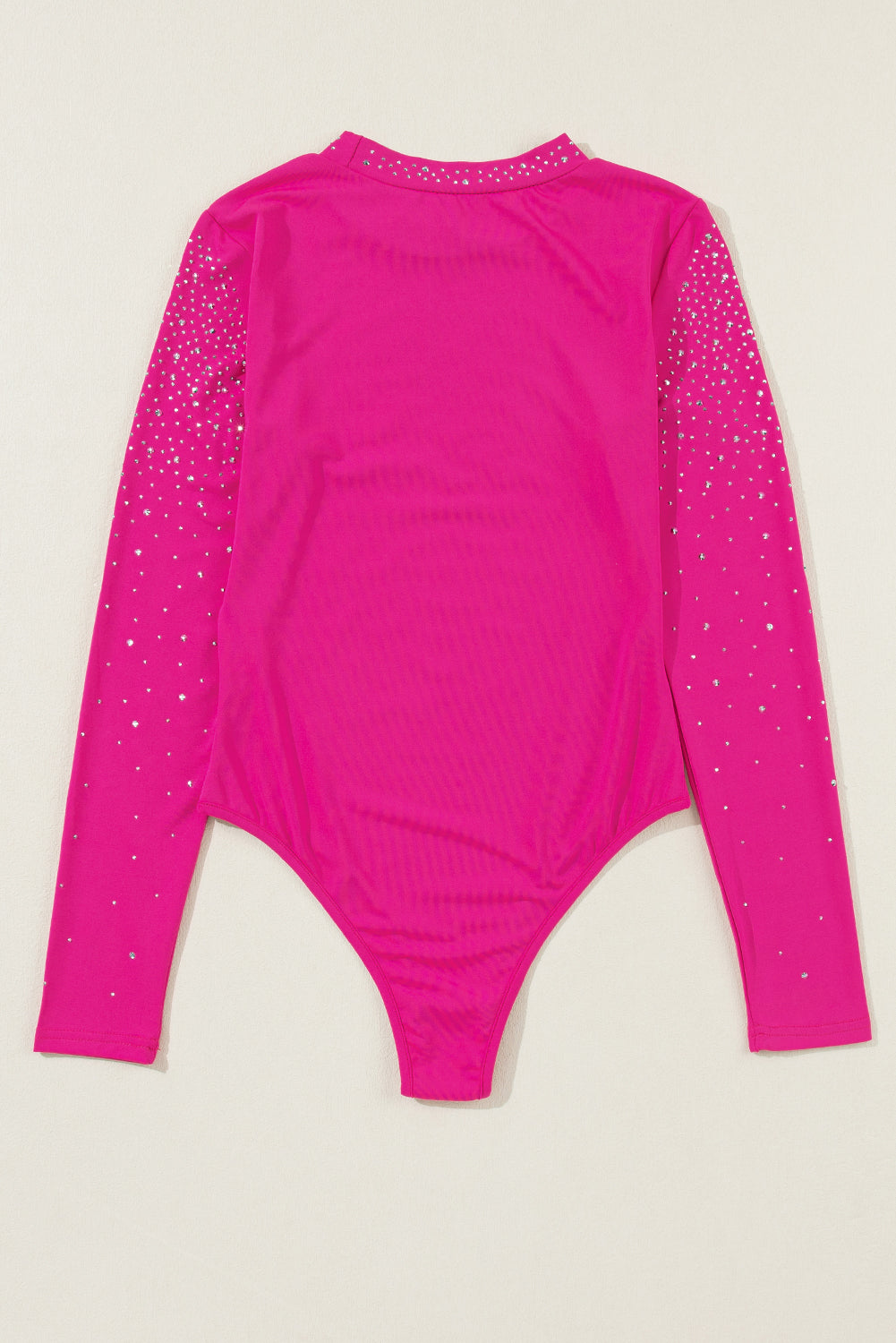 Rose Rhinestone Mesh Long Sleeve Bodysuit