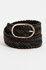 Braided Faux Leather Oval Buckle Belt