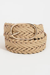 Braided Faux Leather Oval Buckle Belt