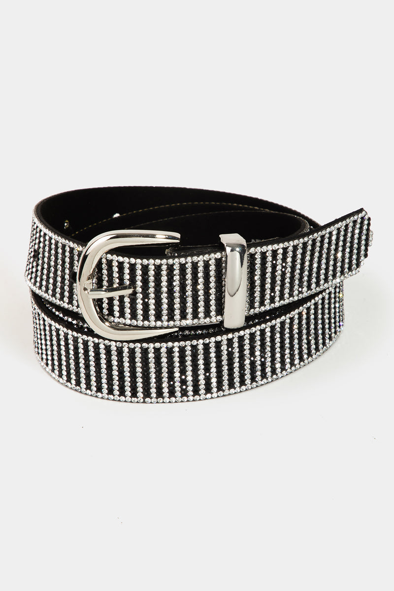 Black Striped Rhinestone Pave Belt