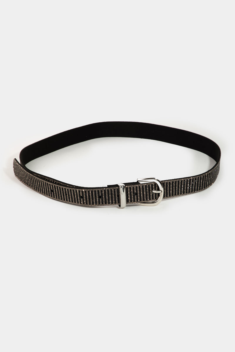 Black Striped Rhinestone Pave Belt