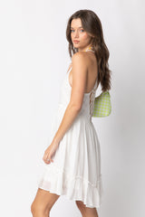 Sleeveless Woven Lattice Open Back Mini Dress