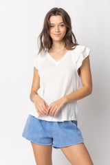 Ruffle Sleeve V Neck Knit Top