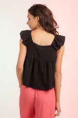 Ruffled Shoulder Linen Babydoll Top