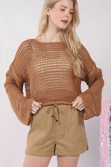 Long Sleeve Netting Crop Top