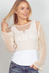 Long Sleeve Netting Crop Top