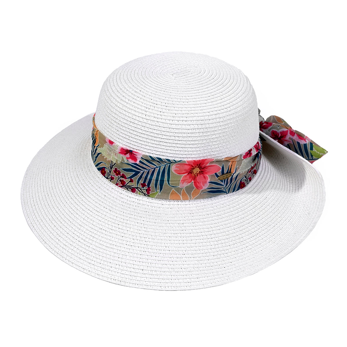 Wide Brim Sunhat with Tropical Print Rolled Up Details