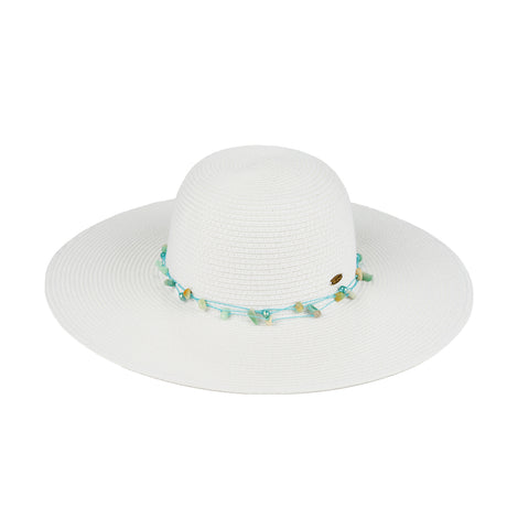 Paper Straw Wide Brim Sunhat with Gemstone String Trim Band