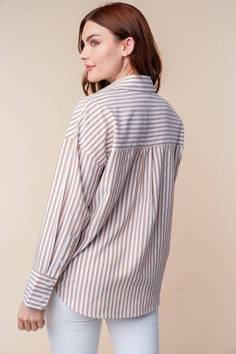 Striped Long-Sleeve Button Top