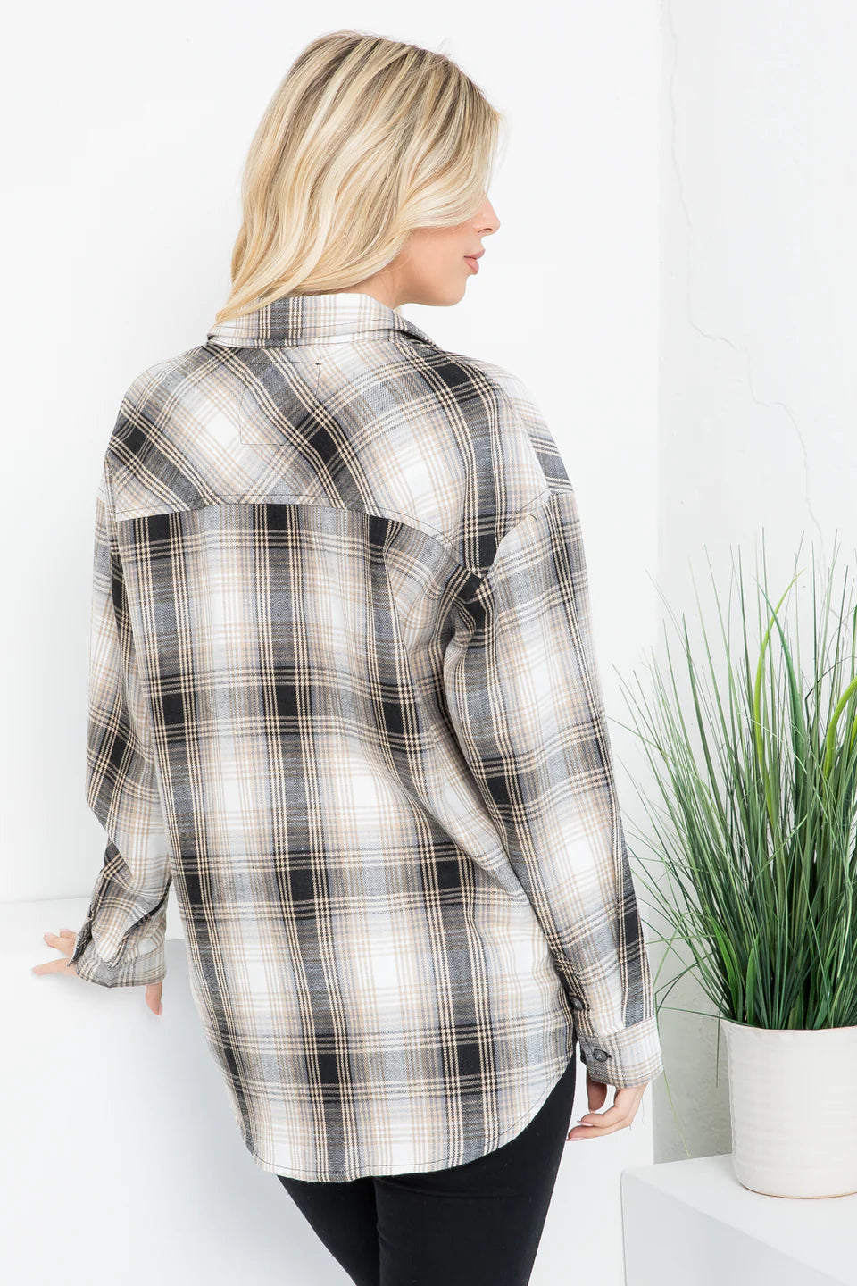 Oversized Plaid Linen Blend Shirt