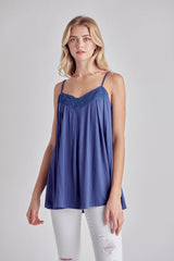 V-Neckline Lace Pleated Cami Top