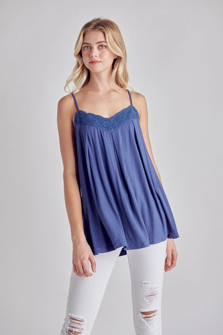 V-Neckline Lace Pleated Cami Top