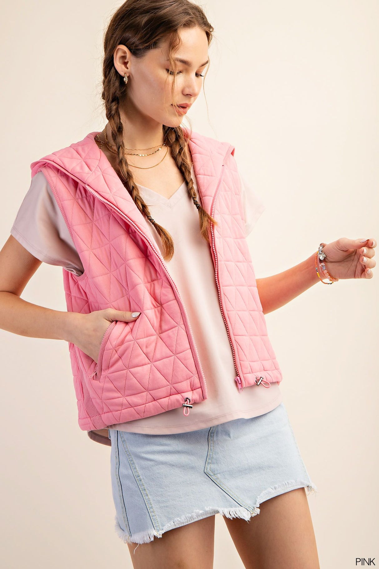 Hooded Lined Side Pocket Sleeveless Outerwear Vest