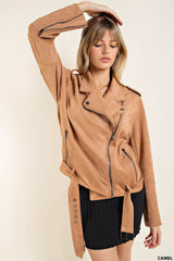 Soft, Light, Cozy Techno Suede Moto Jacket