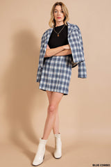 Plaid Back Zipper Mini Skirt - Brushed Fabric Lurex Thread