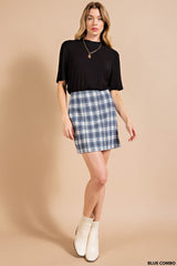 Plaid Back Zipper Mini Skirt - Brushed Fabric Lurex Thread