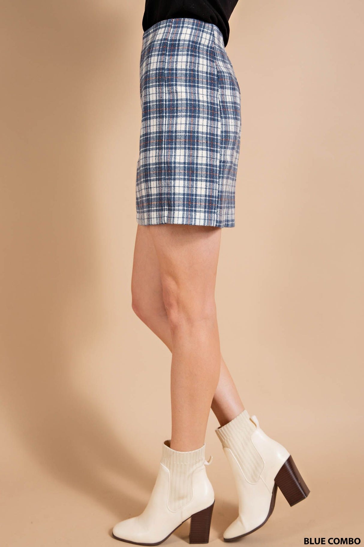 Plaid Back Zipper Mini Skirt - Brushed Fabric Lurex Thread