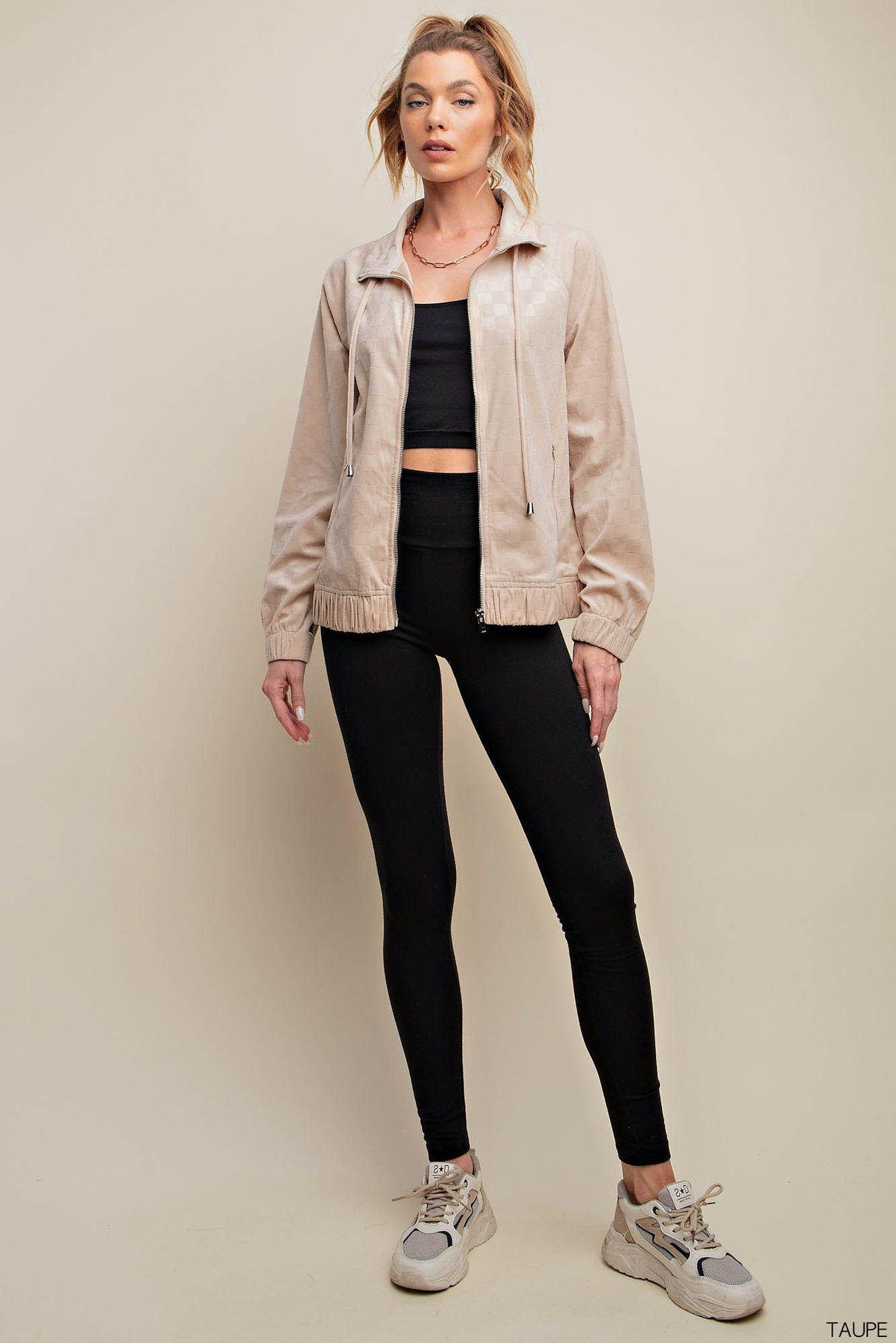 Check Burn Out Velvet Fabric Bomber Jacket