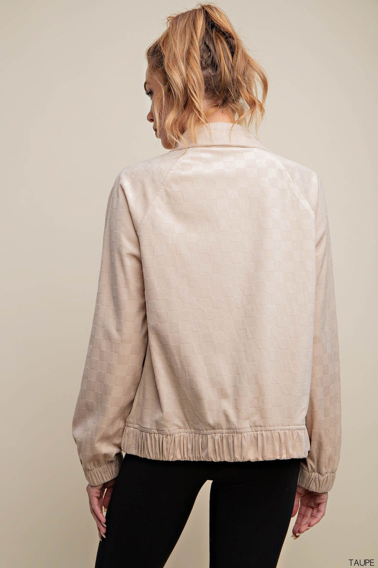 Check Burn Out Velvet Fabric Bomber Jacket