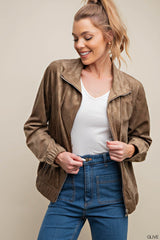 Check Burn Out Velvet Fabric Bomber Jacket