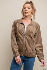 Check Burn Out Velvet Fabric Bomber Jacket