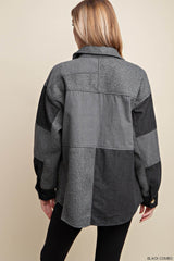 Washed Patch Work Denim Contrast Soft Brushed Fabric Shacket