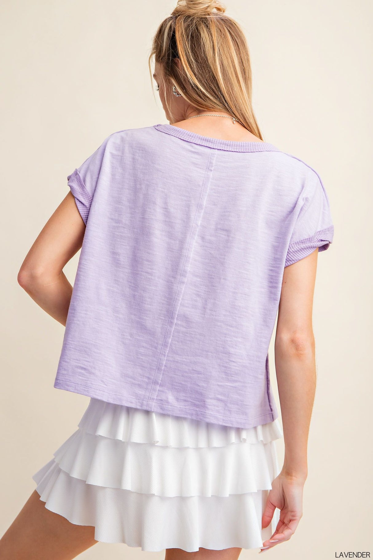 Comfy And Casual Short Sleeves Ribbed T-Shirt