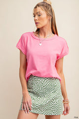 Comfy And Casual Short Sleeves Ribbed T-Shirt