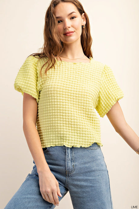 Delicate Short Sleeves Bubbled Top