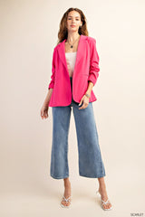 Essential Crepe Fabric Lined Cinch Sleeves Blazer