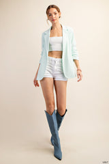 Essential Crepe Fabric Lined Cinch Sleeves Blazer