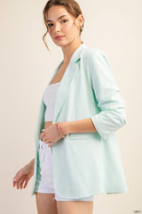 Essential Crepe Fabric Lined Cinch Sleeves Blazer