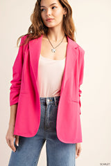 Essential Crepe Fabric Lined Cinch Sleeves Blazer