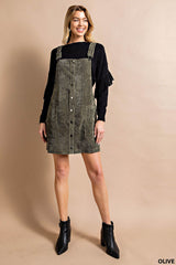 Corduroy Button Front Closures Overall Mini Dress