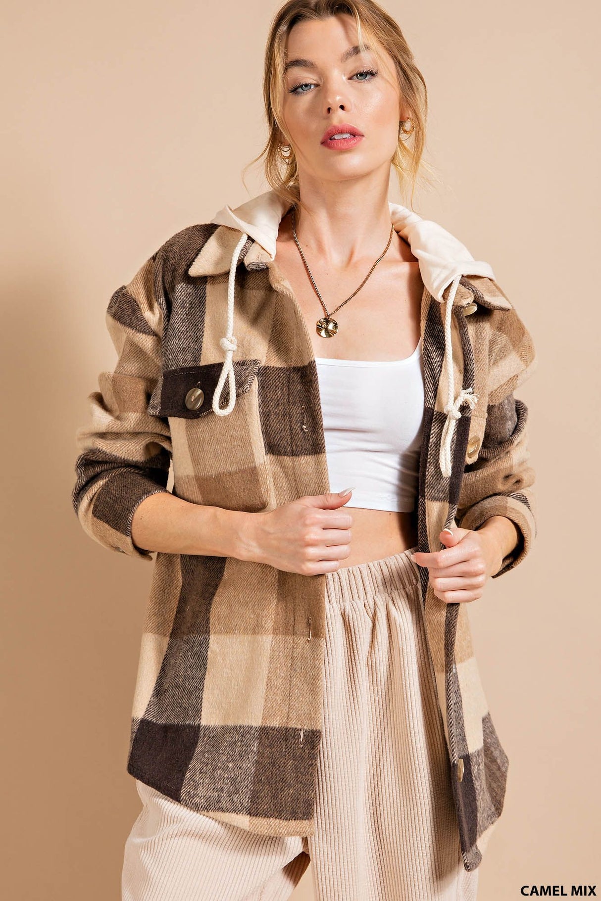 Hooded Plaid Flannel Jacket