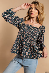 Floral Print Smocked Top