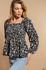 Floral Print Smocked Top